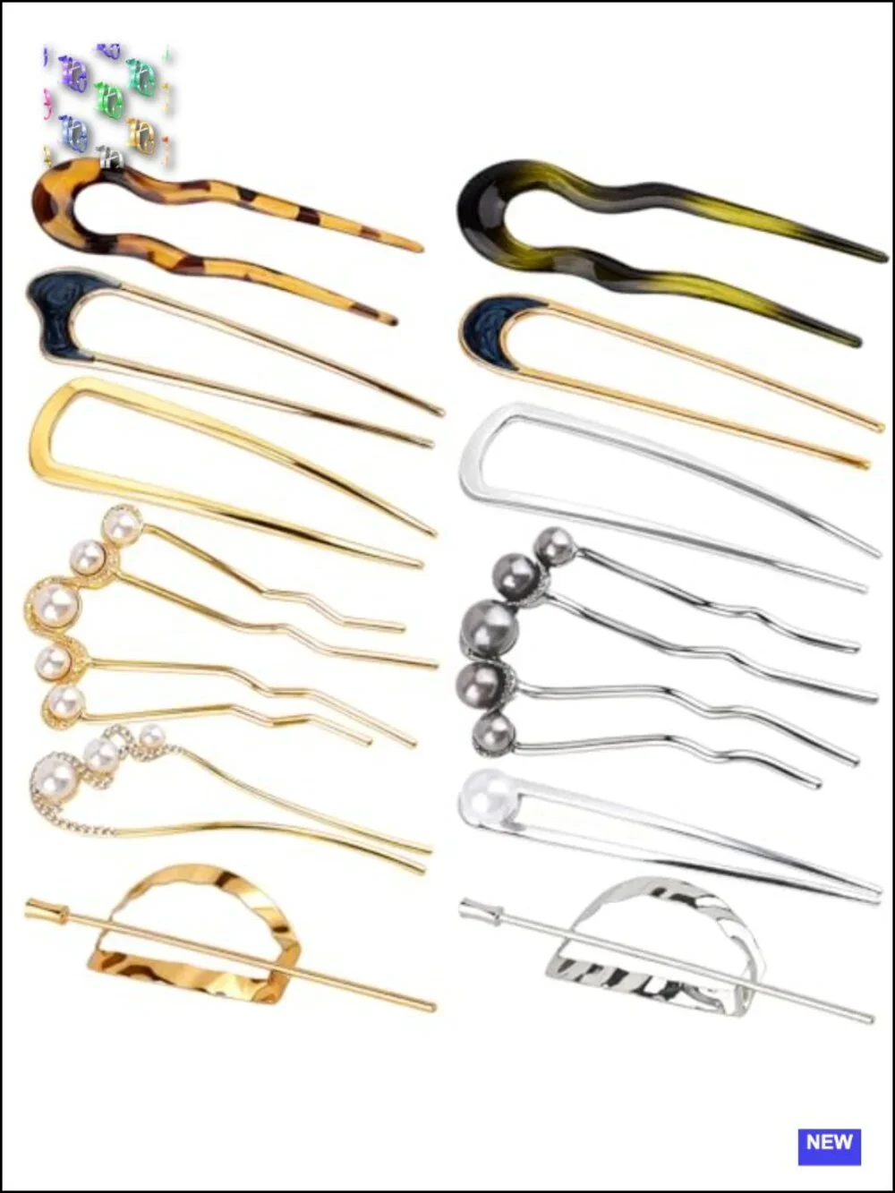 12 PCS French Hair Pins U-Shaped Pearl Metal Hair Fork for Bun Updo Styling